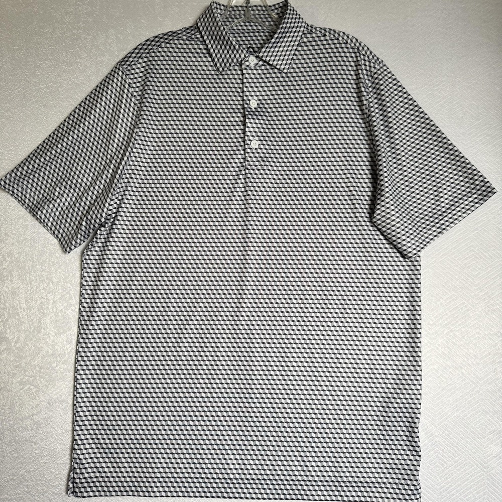 Deolax Polo Shirt Mens Medium Black White Geometric‎ Pattern Golf Performance